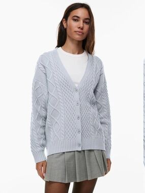 Sunday Best Ice Blue Merino Wool Blend Cable Knit Cardigan